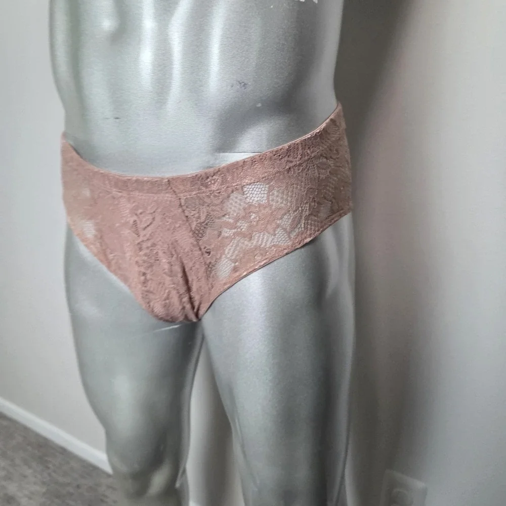 Cosabella Mens Tan Floral Lace Low Rise Briefs Sheer Rose Contoured Pouch Size M